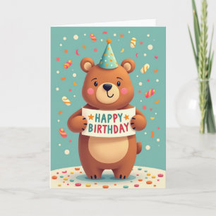 Carte d'ours avec chapeau de fête