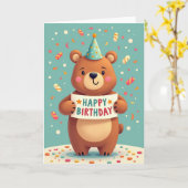 Carte d'ours avec chapeau de fête (Fleur jaune)