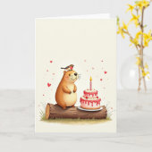 Carte d'ours heureux à pois (Fleur jaune)