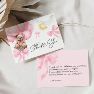 Carte d'ours rose Merci plat