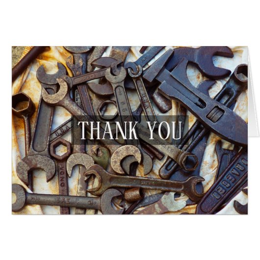 Carte d'outils Vintages personnalisable "Merci" (Devant horizontal)