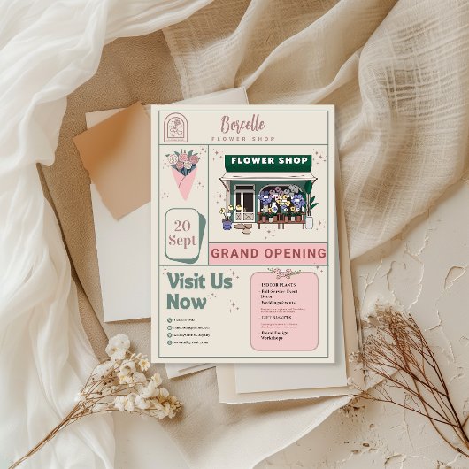 Carte d'ouverture élégante de boutique de fleurs b