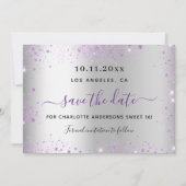 Carte Doux 16 argent violet enregistrer la date (Devant)