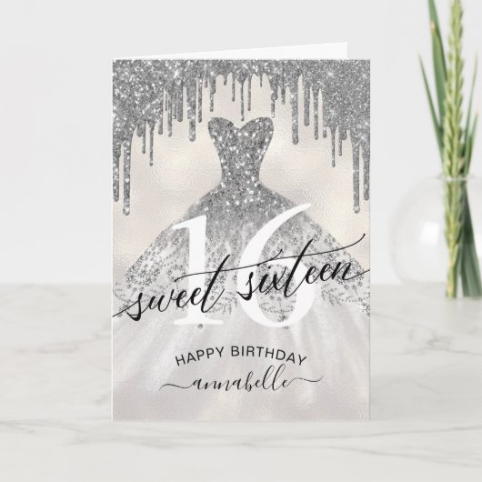 Carte Doux 16 Parties scintillant d'argent d'anniversair (Devant)
