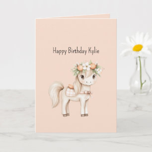 Carte Doux Cheval Fleurs Anniversaire Peach