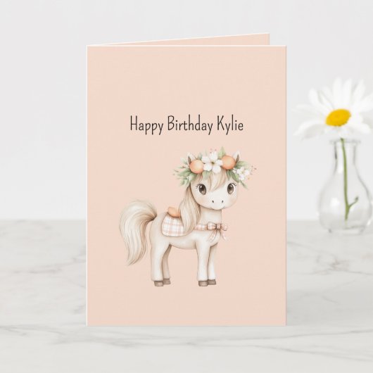 Carte Doux Cheval Fleurs Anniversaire Peach (Petite plante)