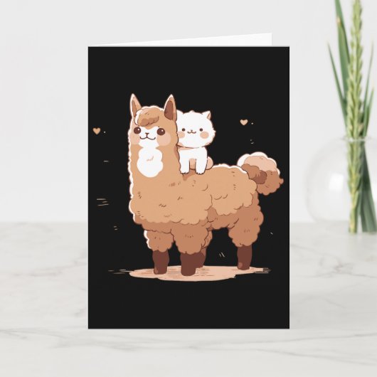 Carte Doux lama et chat  (Devant)