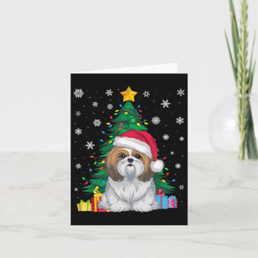 Carte Doux moche arbres de Noël lumières Shih Tzu Chien (Devant)