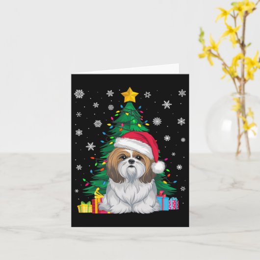 Carte Doux moche arbres de Noël lumières Shih Tzu Chien (Fleur jaune)