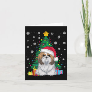 Carte Doux moche arbres de Noël lumières Shih Tzu Chien 