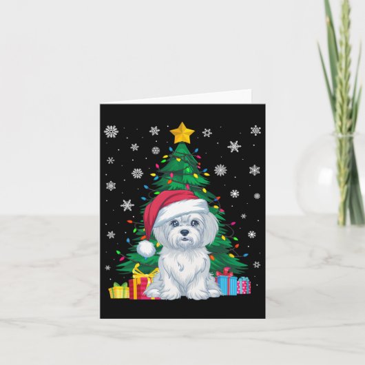Carte Doux moche sapin de Noël éclaire le chien maltais (Devant)