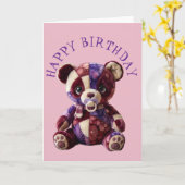Carte Doux ours en patchwork câlin (Fleur jaune)