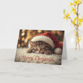 Carte Doux Santa Chat Endormi Noël Cosy (Fleur jaune)