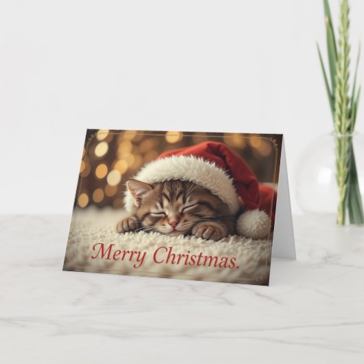 Carte Doux Santa Chat Endormi Noël Cosy (Devant)