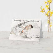 Carte Doux Vintage bébé dormant (Fleur jaune)