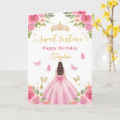 Carte Douze ans, rose, princesse, brunette (Fleur jaune)