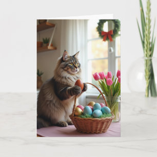 Carte d'Ovum de Printemps pour Chat Fluffy