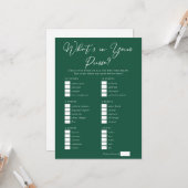 Carte Downloadable Green Purse Bridal Shower Game (Devant/Arrière en situation)