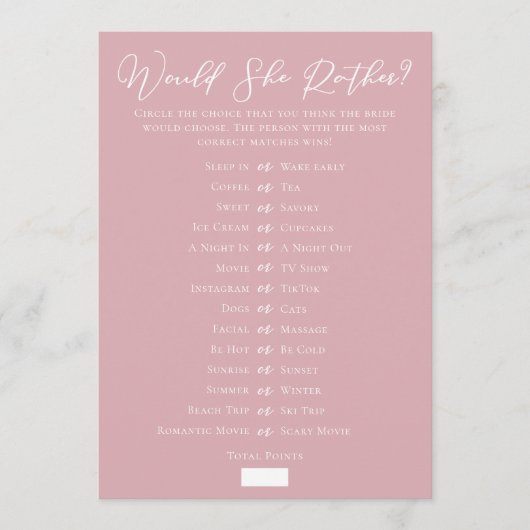 Carte Downloadable Pink Bridal Shower Guess Game (Devant)