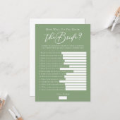 Carte Downloadable Sage Green Bride Facts Shower Game (Devant/Arrière en situation)