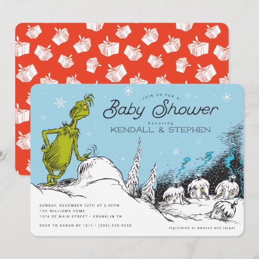 Carte Dr Seuss | Baby shower d'hiver Grinch (Devant / Derrière)
