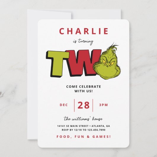 Carte Dr. Seuss | Grinch 2e Anniversaire (Devant)
