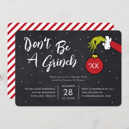 Carte Dr Seuss | Ne soyez pas un Grinch Christmas Party (Devant / Derrière)