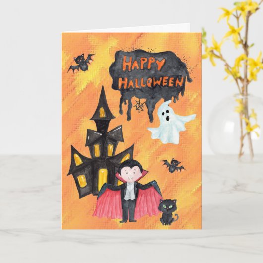 Carte Dracula Haunted House Kids Halloween (Fleur jaune)