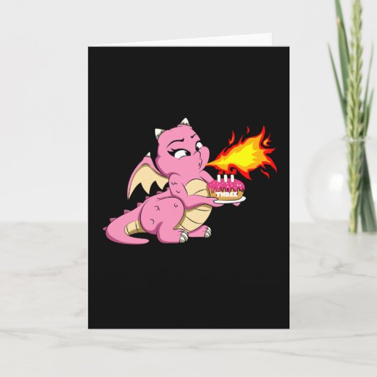 Carte DRAGON ANNIVERSAIRE 3 3e anniversaire fille mignon (Devant)