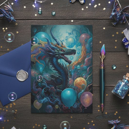 Carte Dragon avec ballons d'anniversaire