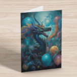 Carte Dragon avec ballons d'anniversaire<br><div class="desc">Cette conception a été créée par art numérique. Elle peut être personnalisée en cliquant sur le bouton personnaliser et en modifiant la couleur, en ajoutant un nom, des initiales ou vos mots préférés. Contactez-moi à l'adresse colorflowcreations@gmail.com si vous souhaitez que ce design soit disponible sur un autre produit. Voir d'autres...</div>
