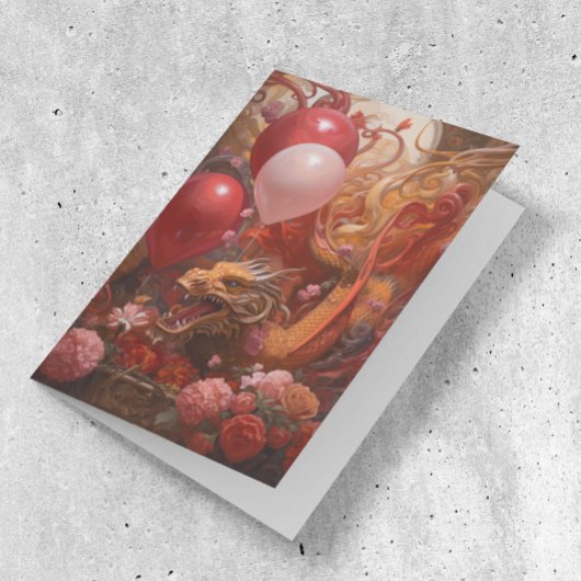 Carte Dragon avec ballons d'anniversaire