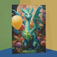 Dragon avec ballons d'anniversaire