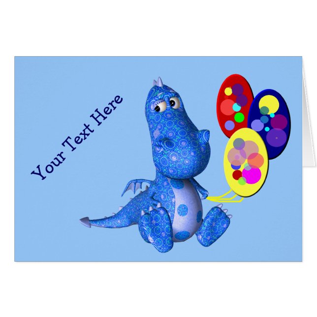 Carte Dragon Bleu Et Ballons (Devant Horizontal)