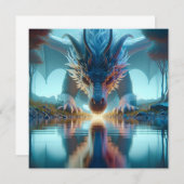 Carte Dragon Bleu Mystique Reflection dans l'eau (Devant / Derrière)