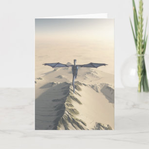 Carte Dragon bleu survolant les montagnes d'hiver