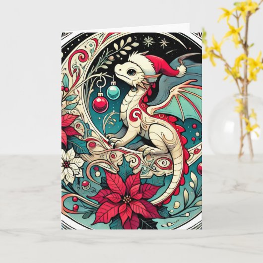 Carte Dragon de Noël (Fleur jaune)