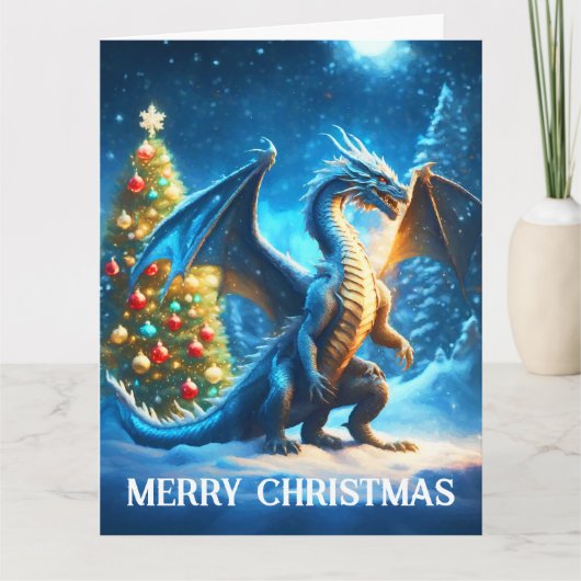 Carte Dragon disant Joyeux Noël (Devant)