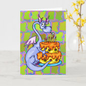 Carte Dragon et gâteau d'anniversaire (Fleur jaune)