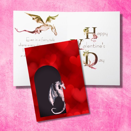 Carte Dragon mignon, Coeurs rouges Fille Saint Valentin