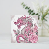 Carte Dragon oriental et fleurs roses (Debout devant)