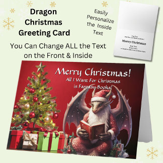 Carte Dragon Père Noël Lecture Livre Joyeux Noël