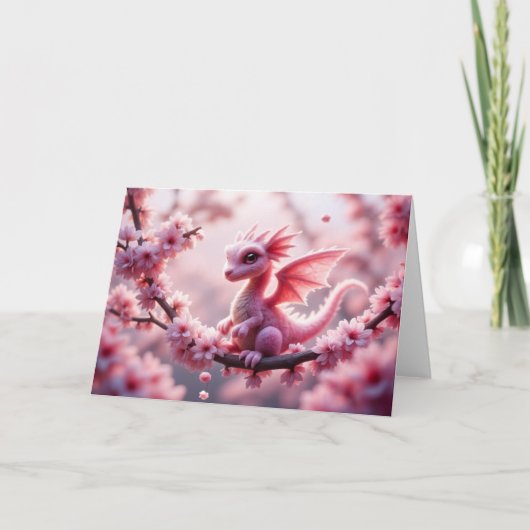Carte Dragon rose en fleurs (Devant)