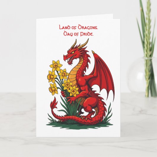 Carte Dragon Rouge Cueillant des Jonquilles (Devant)