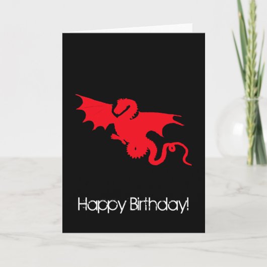 Carte Dragon rouge sur noir Joyeux anniversaire (Devant)