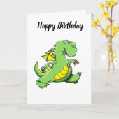 Carte Dragon vert caricature marchant sur ses pieds (Fleur jaune)
