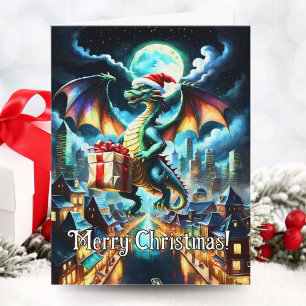 Carte Dragon Vert Délivrant Des Cadeaux De Noël