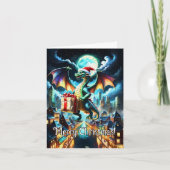 Carte Dragon Vert Délivrant Des Cadeaux De Noël (Devant)