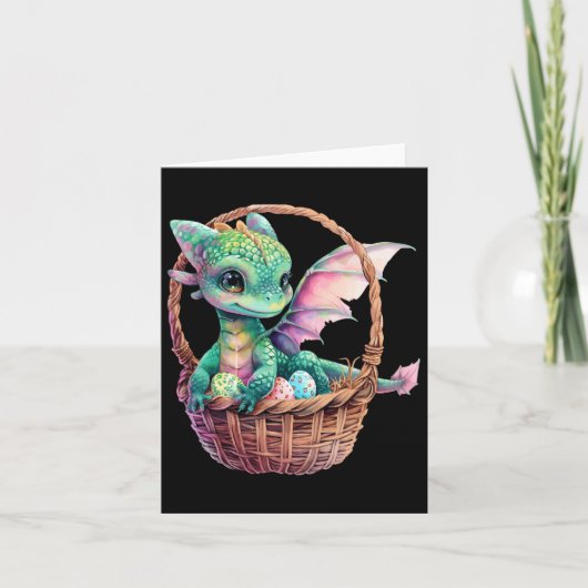 Carte Dragon vert mignon Oeufs de chasse de Pâques Oeufs (Devant)
