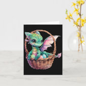 Carte Dragon vert mignon Oeufs de chasse de Pâques Oeufs (Fleur jaune)